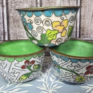 Vintage Chinese Enamel On Bronze Cloisonné Small Tea Bowl Set Of 6